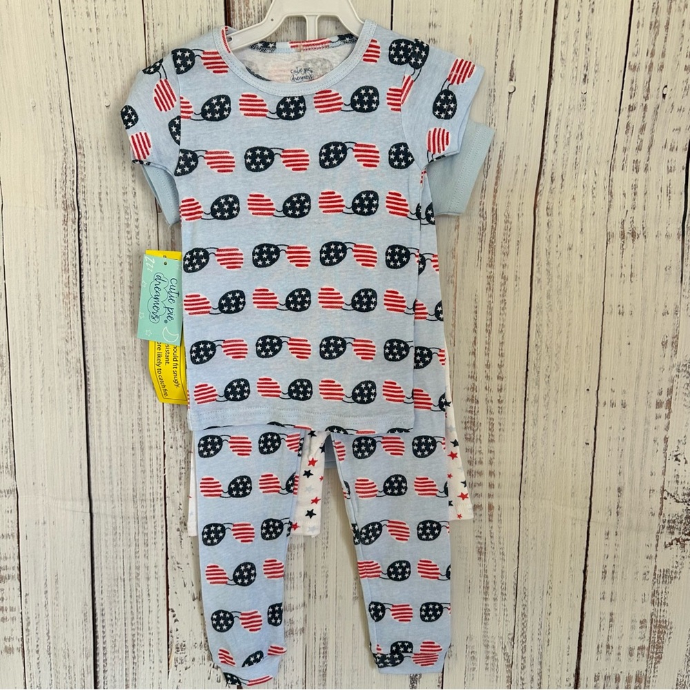 Kids  unisex Patriotic stars sunglasses flag 4 piece pajama set - Picture 6 of 6